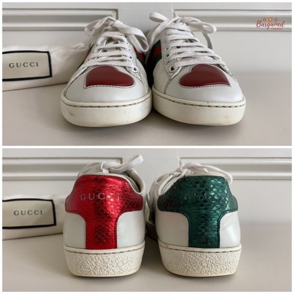 Authentic GUCCI White Leather Ace Heart Embroidered Web Low Top Sneakers 36/6 G - Picture 6 of 13